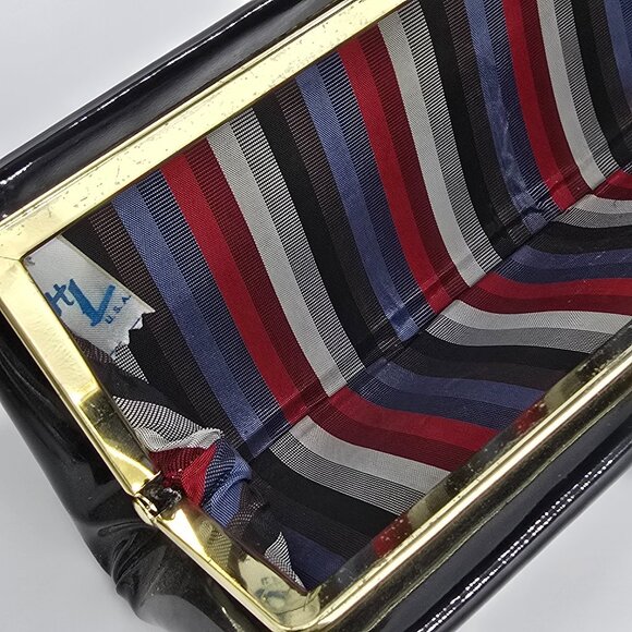 Henry Levine – Vintage Black Patent Clutch / Handbag with Bow Accent - Picture 10 of 16